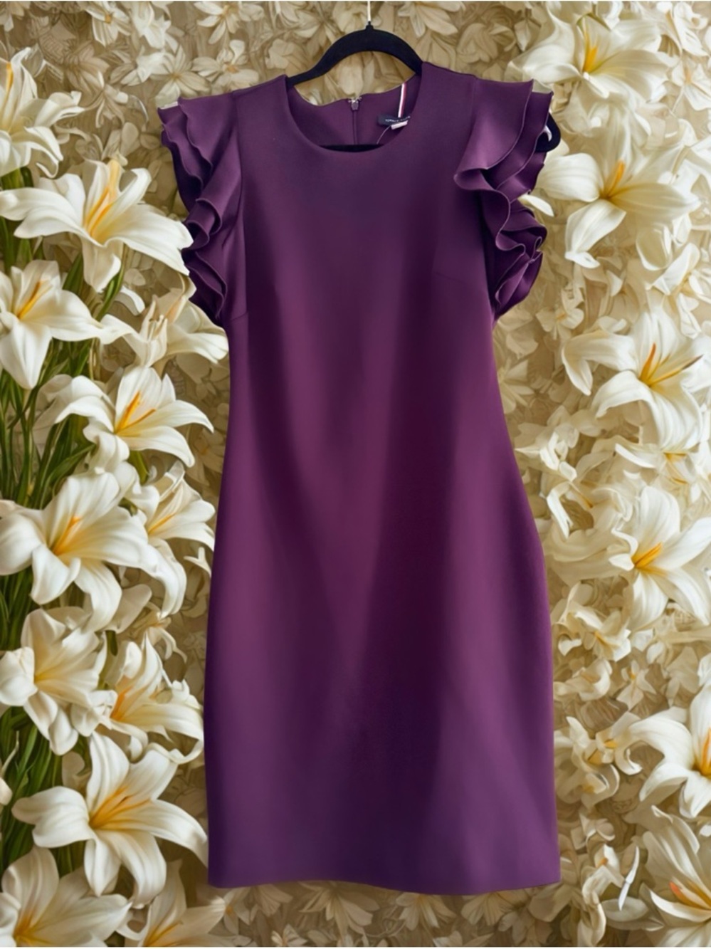 NWT -Tommy Hilfiger Plum Ruffle Sleeve Sheath Dress